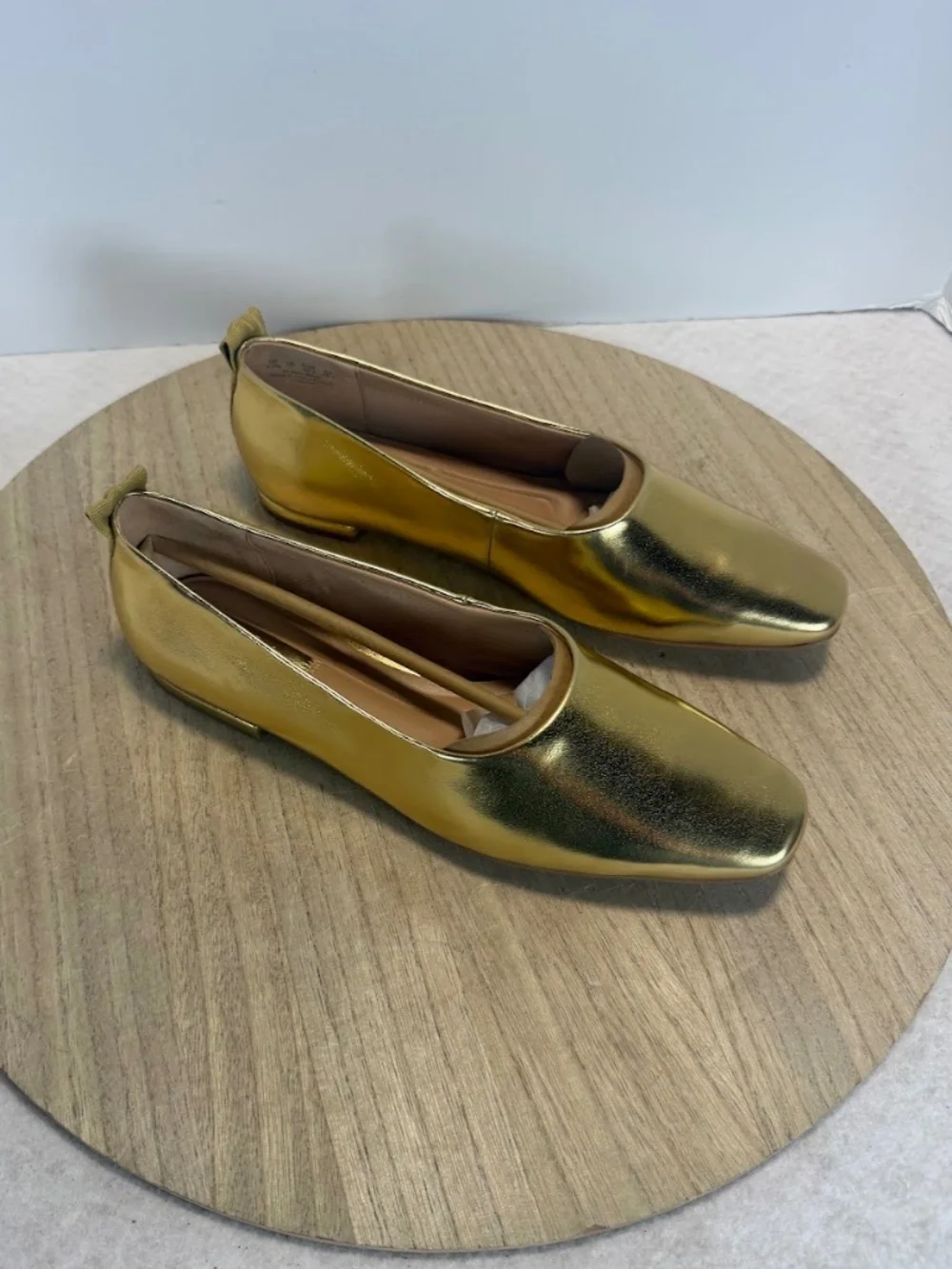 NWOT Franco Sarto Gold Metallic Square Toe Ballet Flats Womens 9.5M